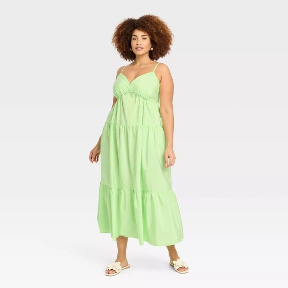 BNWT A New Day Neon, Lime Green Tiered Maxi Sundress by Target XS - Picture 7 of 11